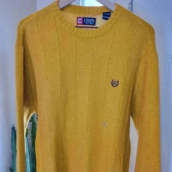 NWOT Chaps Dark‎ Mustard Yellow Cable Knit Heavyweight Sweater, Size XL - Picture 1 of 9